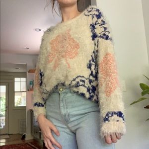 Anthropologie knit soft cream and floral sweater